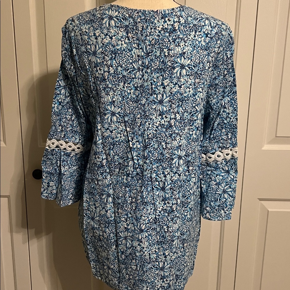 EUC, LILY PULITZER BLUE FLORAL HOLLIE TUNIC TOP SIZE XL - Picture 8 of 11
